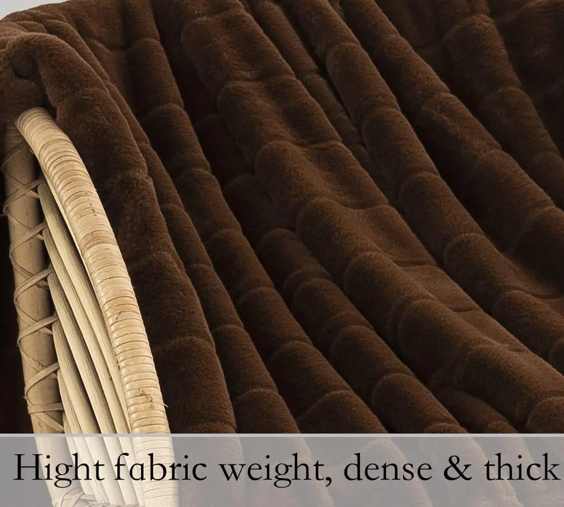 Faux Fur Throw Ultra Soft Double Sided, Fluffy Blanket for Winter Sofa Couch, Cuddly & Warm (50"x 60", Brown)