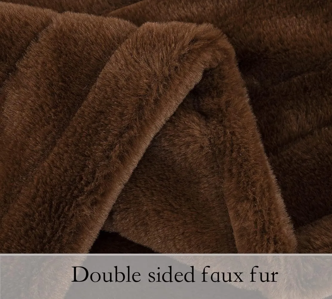 Faux Fur Throw Ultra Soft Double Sided, Fluffy Blanket for Winter Sofa Couch, Cuddly & Warm (50"x 60", Brown)