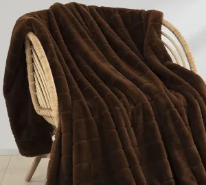 Faux Fur Throw Ultra Soft Double Sided, Fluffy Blanket for Winter Sofa Couch, Cuddly & Warm (50"x 60", Brown)