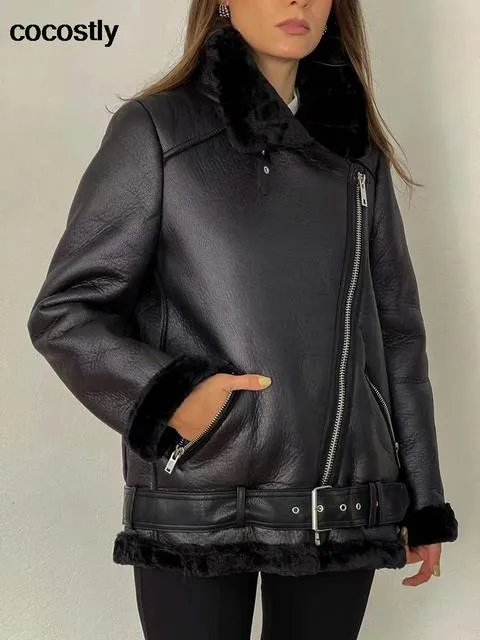Faux Leather Fur Coat