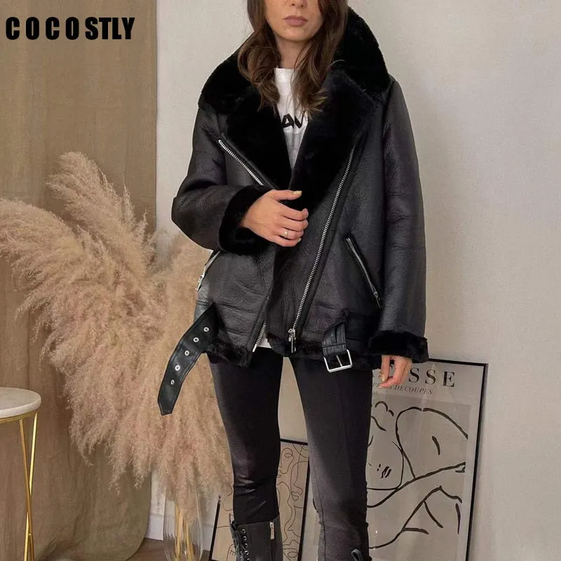 Faux Leather Fur Coat