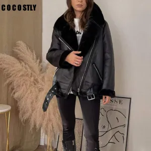Faux Leather Fur Coat