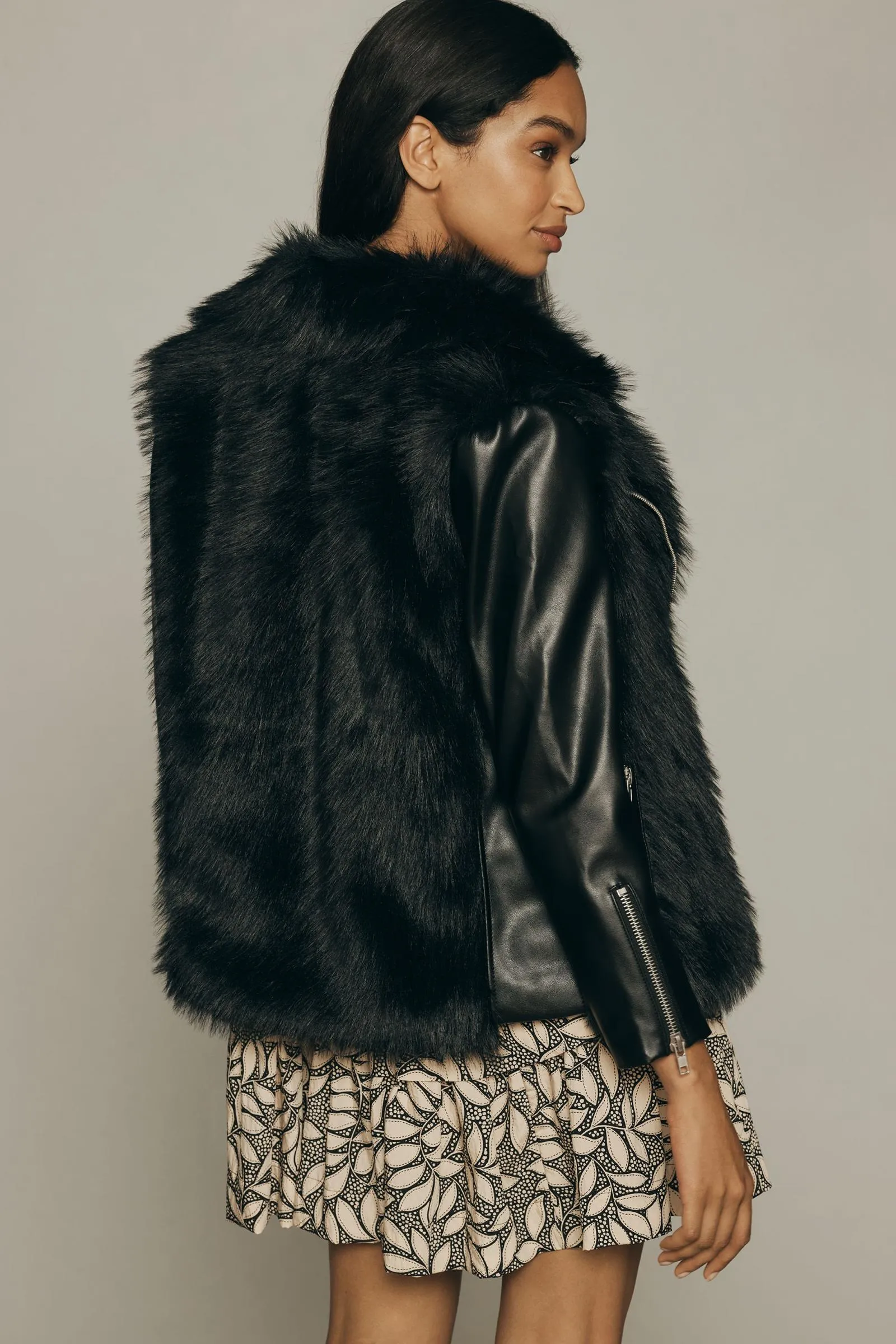 FAUX LEATHER FURRY MIX JACKET