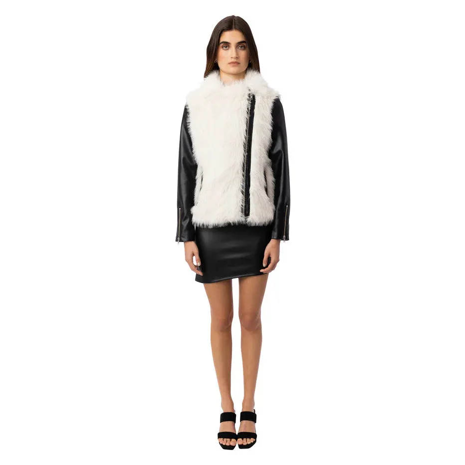 FAUX LEATHER FURRY MIX JACKET