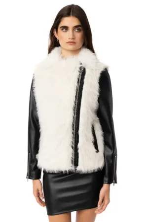 FAUX LEATHER FURRY MIX JACKET