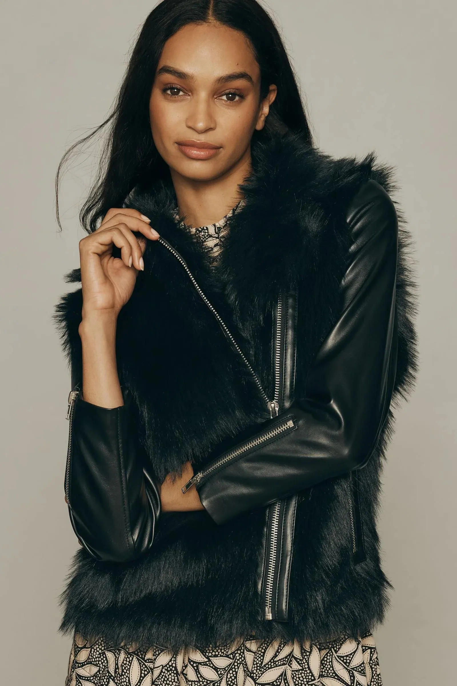 FAUX LEATHER FURRY MIX JACKET