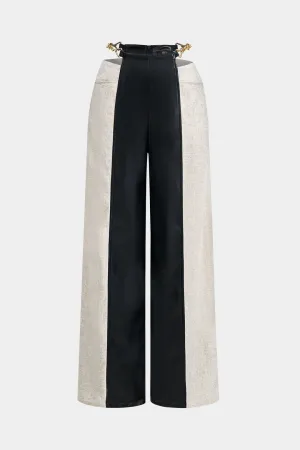 Faux Leather Metallic Patchwork Trousers for Casual Wear