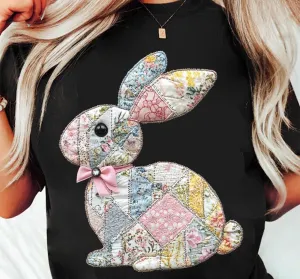 Faux Patchwork Quilted Easter Bunny DTF TRANSFER