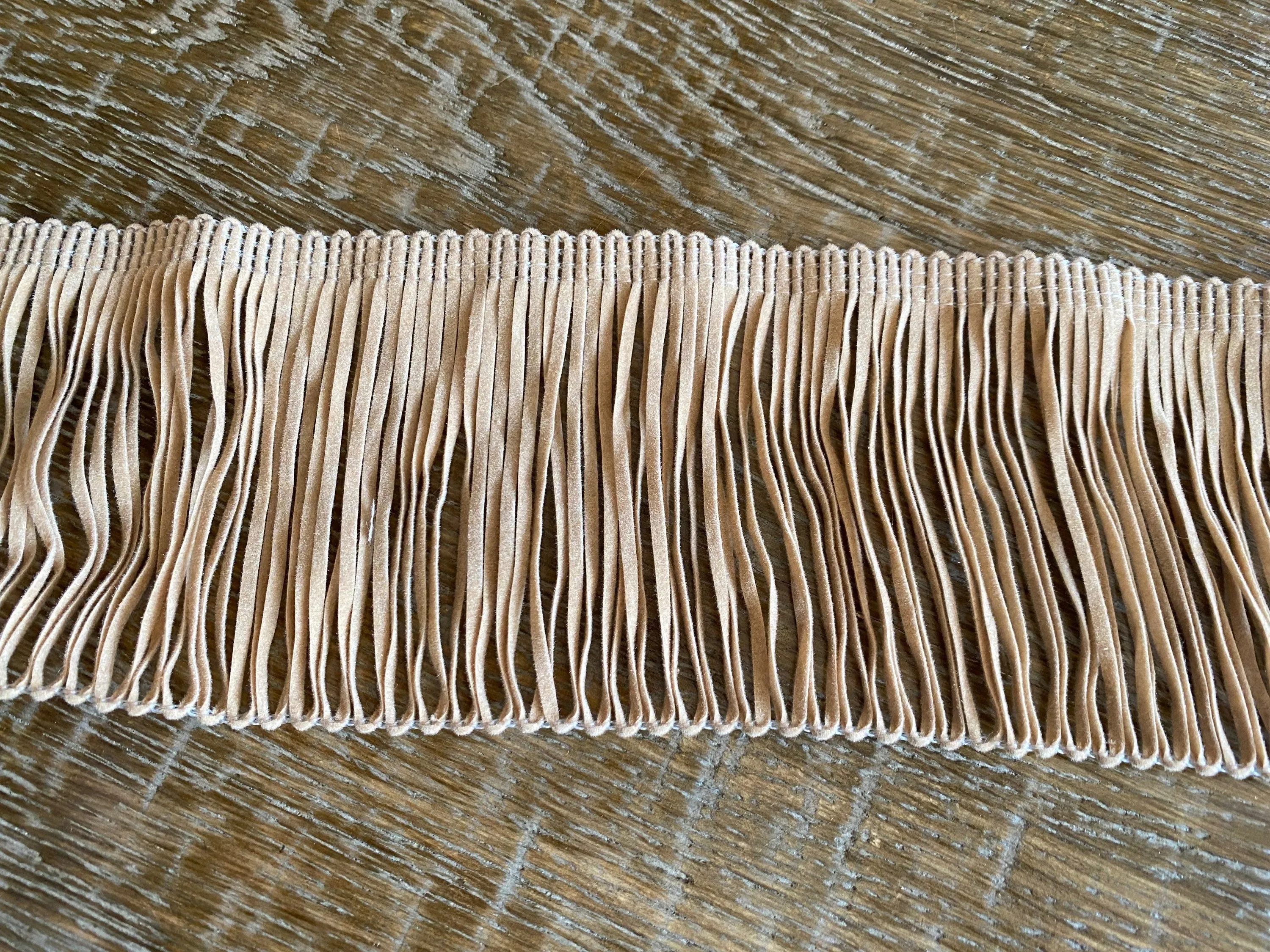 Faux suede fringe, Fawn colour fringe, classic colour fringe, 3” wide fringe