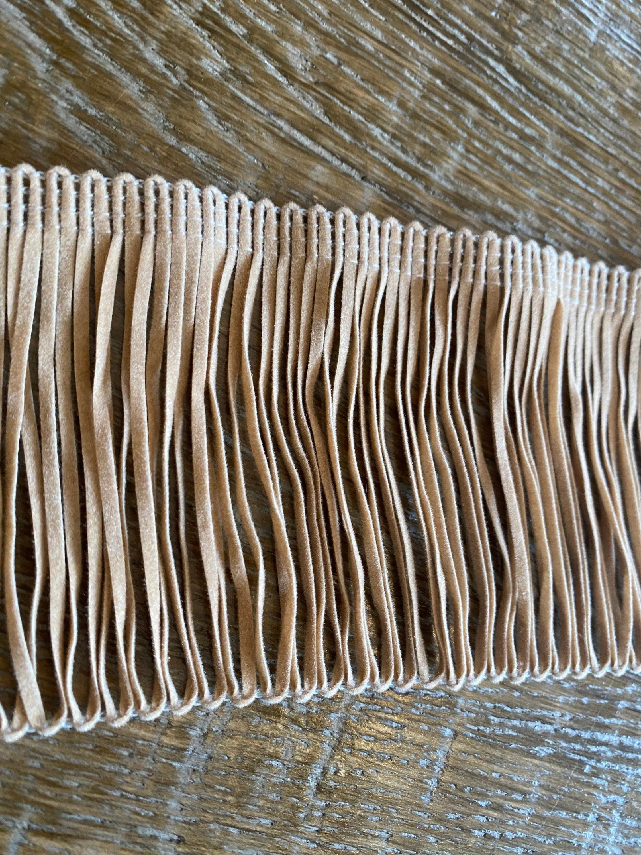 Faux suede fringe, Fawn colour fringe, classic colour fringe, 3” wide fringe