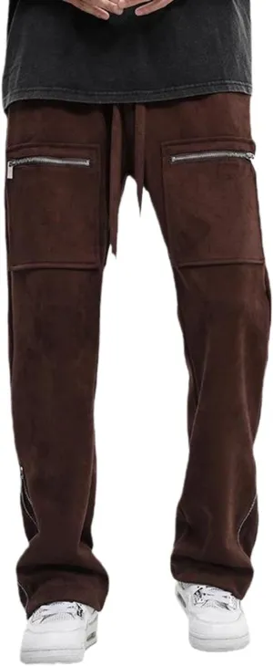 Faux Suede Sweatpants Women Flare Dancing Joggers Men's Patchwork Streetwear Trousers