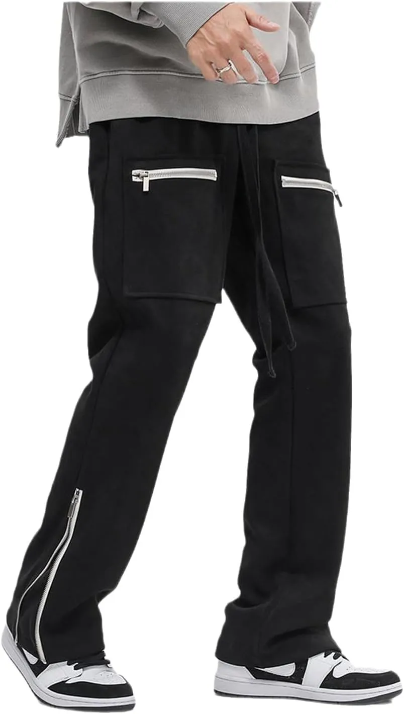 Faux Suede Sweatpants Women Flare Dancing Joggers Men's Patchwork Streetwear Trousers