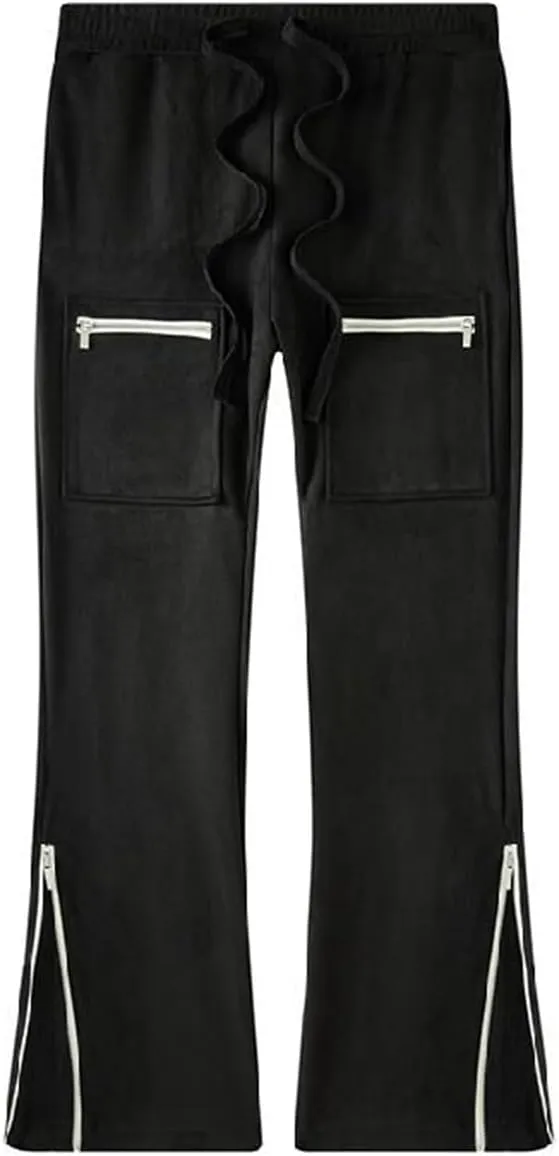 Faux Suede Sweatpants Women Flare Dancing Joggers Men's Patchwork Streetwear Trousers