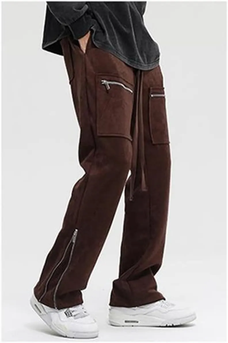 Faux Suede Sweatpants Women Flare Dancing Joggers Men's Patchwork Streetwear Trousers