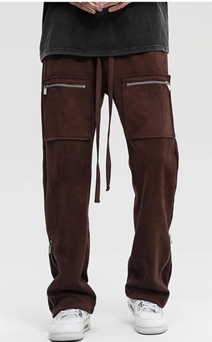 Faux Suede Sweatpants Women Flare Dancing Joggers Men's Patchwork Streetwear Trousers