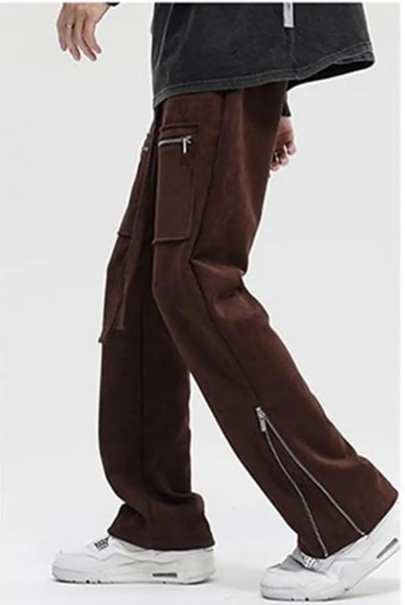 Faux Suede Sweatpants Women Flare Dancing Joggers Men's Patchwork Streetwear Trousers