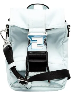 FENDI Fendiness Cyber Blue Nylon Buckle Mini Backpack Crossbody Bag, Small