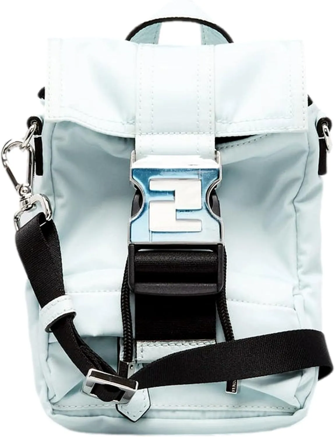 FENDI Fendiness Cyber Blue Nylon Buckle Mini Backpack Crossbody Bag, Small