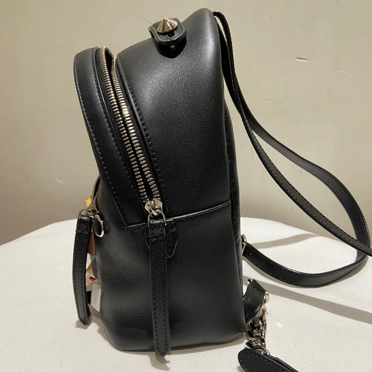 Fendi Preloved Multicolored Studded Leather Backpack Black
