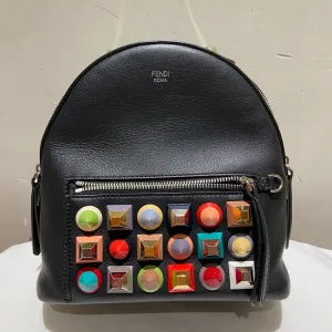 Fendi Preloved Multicolored Studded Leather Backpack Black