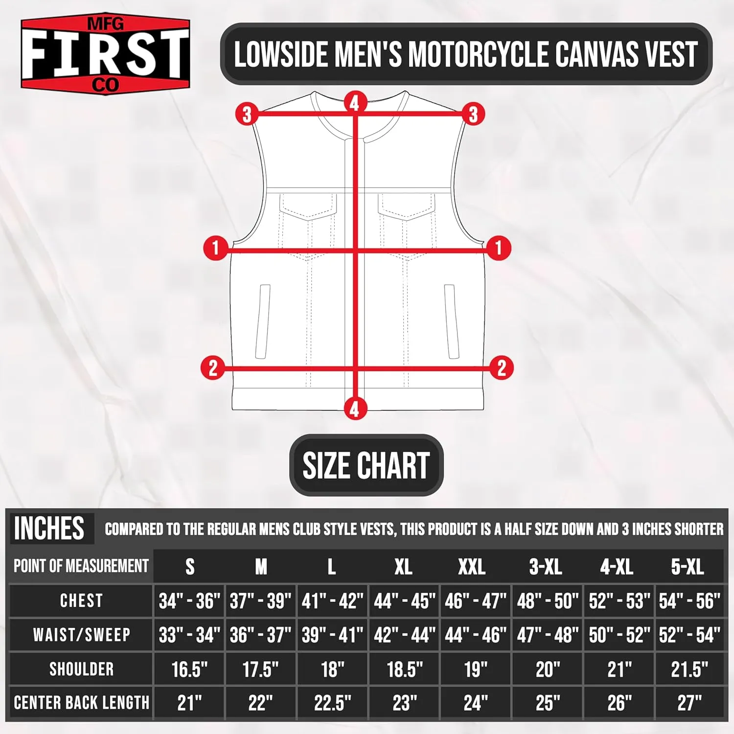 First Mfg Co - Lowside - Mens Motorcycle Biker Riding Canvas, Leather, Twill, Perforated Leather Vest