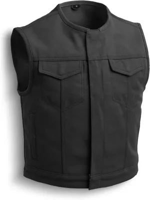 First Mfg Co - Lowside - Mens Motorcycle Biker Riding Canvas, Leather, Twill, Perforated Leather Vest