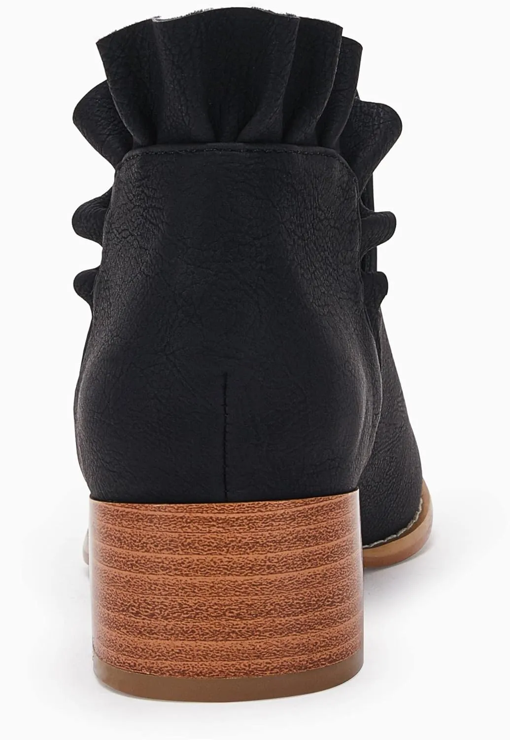 FISACE Womens Ruffled Ankle Boots V Cut Out Pointed Toe Chunky Low Heel Dressy Western Booties