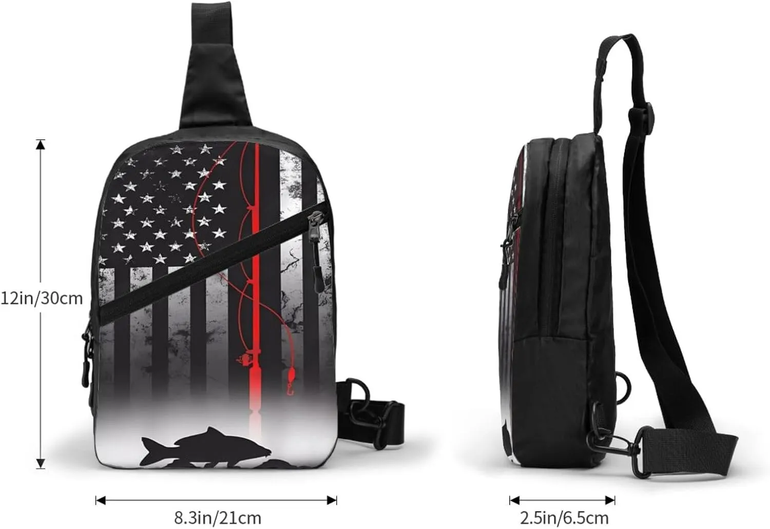 Fishing Pole American Flag Patriotic Fisherman Portable Sling Bags Packable Crossbody Bag Foldable Sport Daypack Reusable Shoulder Backpack Diagonally Chest Bag for Workout Travel