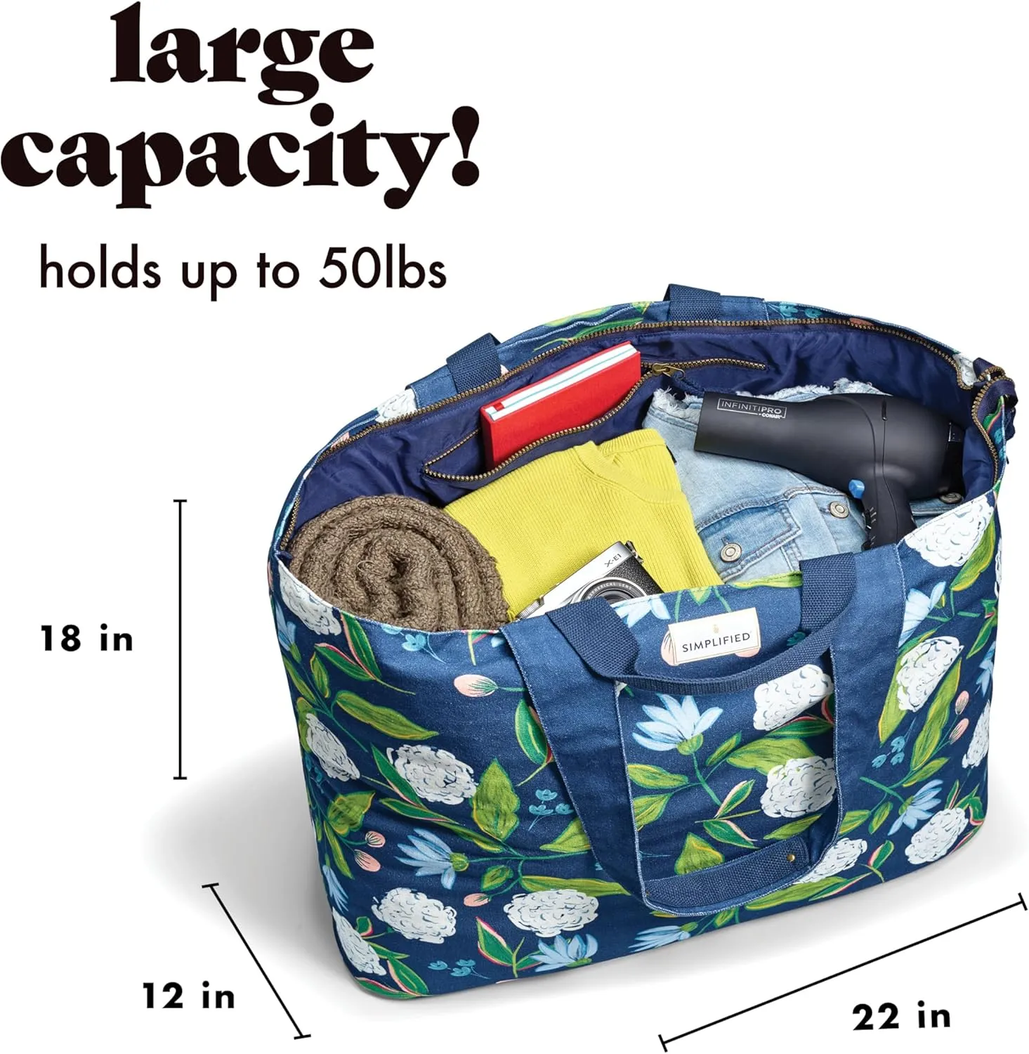 Fit & Fresh Large Beach Bag for Women - Extra Large Travel Tote With Pockets