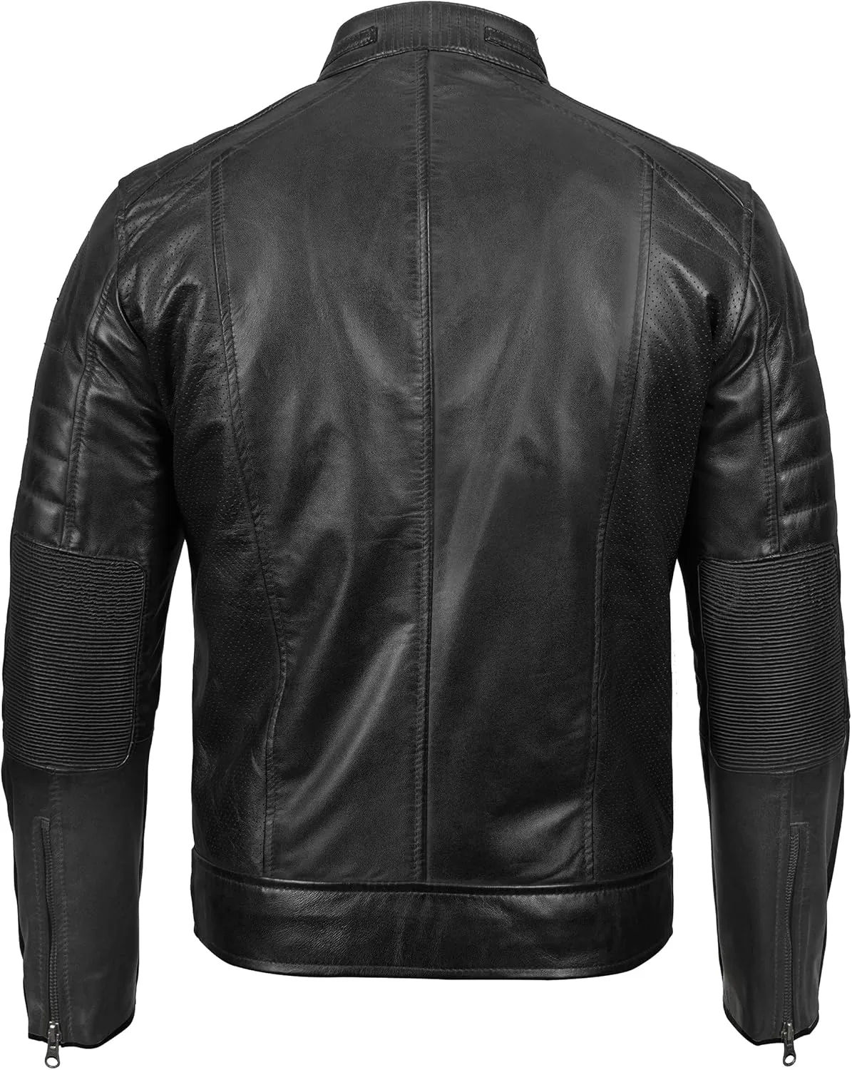 fjackets Cafe Racer Leather Jacket Men - Real Lambskin Natural Grain Leather Moto Style Jackets For Mens