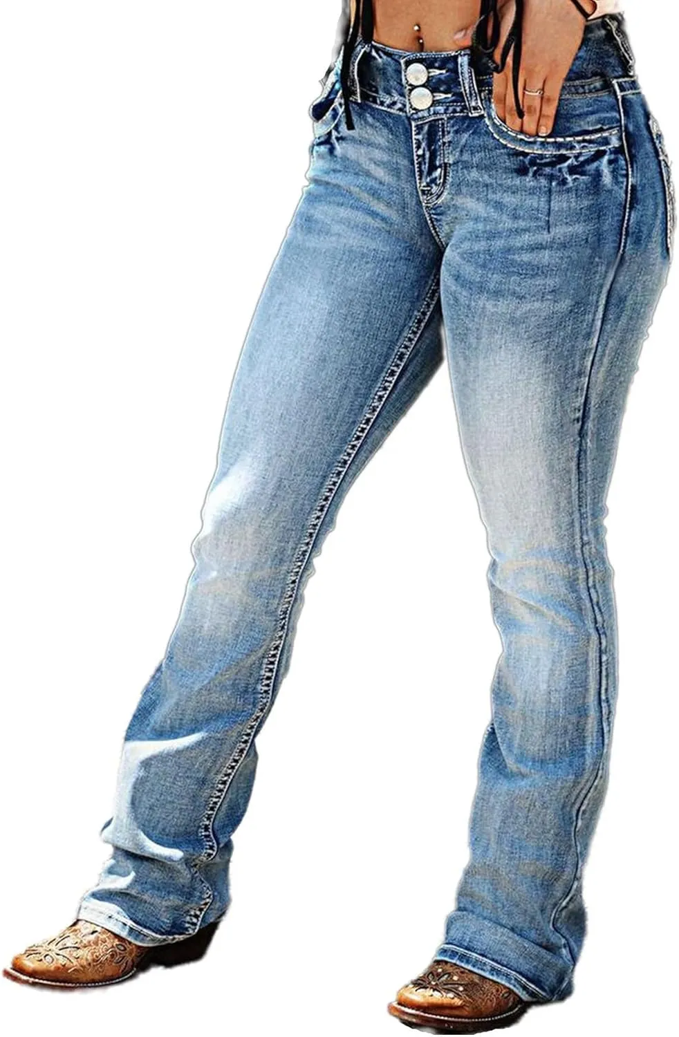 Flamingals Boot Cut Jeans for Women - Trendy Stretch Denim Pants With Butt Lifting and Tummy Control Features