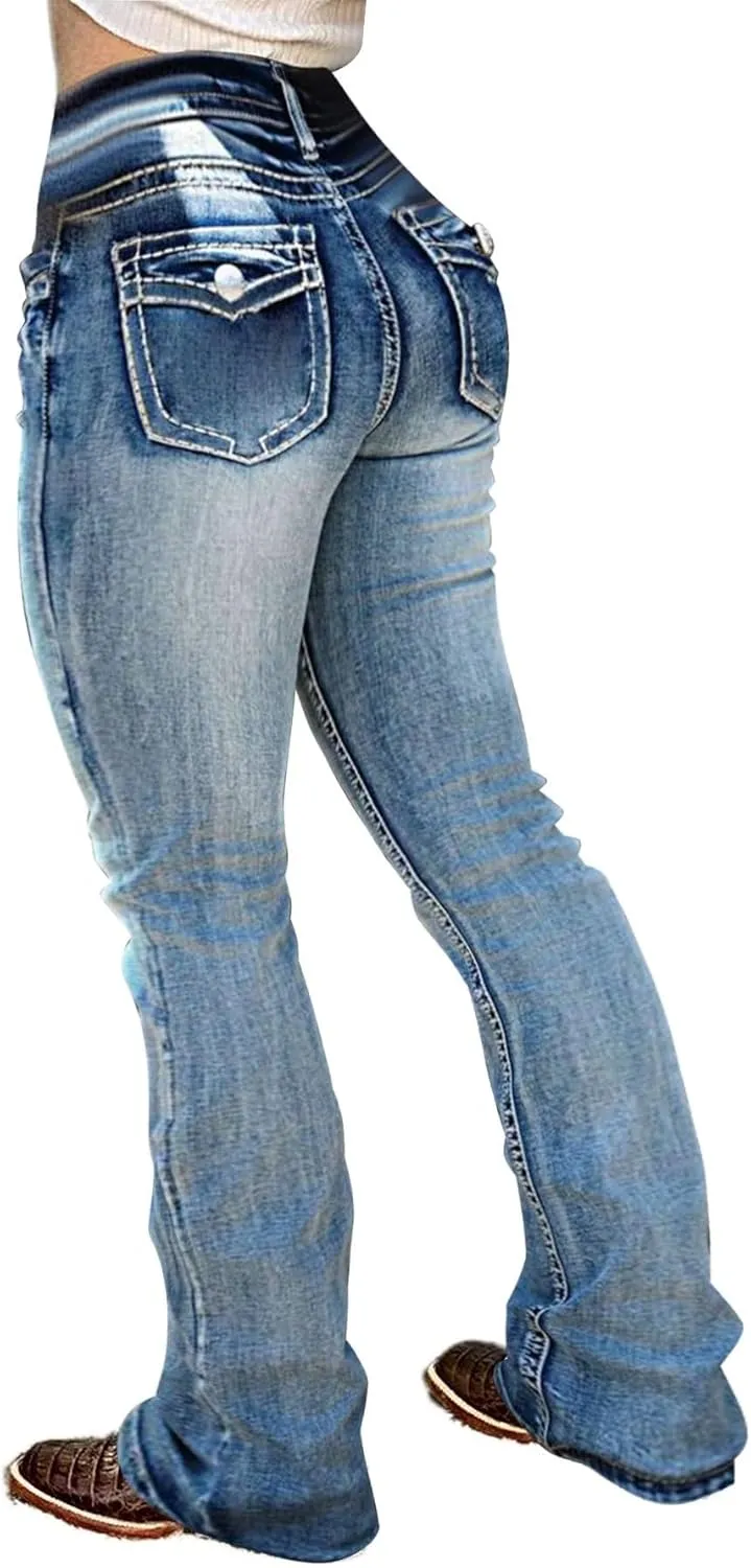 Flamingals Boot Cut Jeans for Women - Trendy Stretch Denim Pants With Butt Lifting and Tummy Control Features