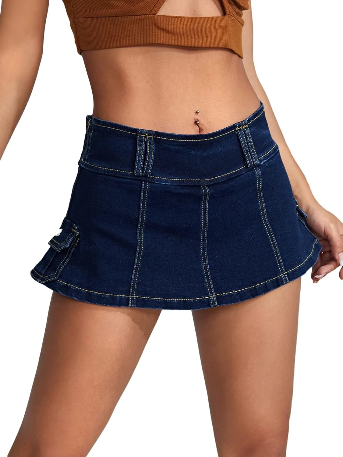 Floerns Women's Casual A Line Flare Jean Denim Mini Skirts with Pocket