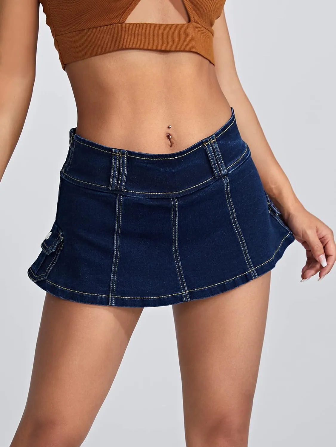 Floerns Women's Casual A Line Flare Jean Denim Mini Skirts with Pocket