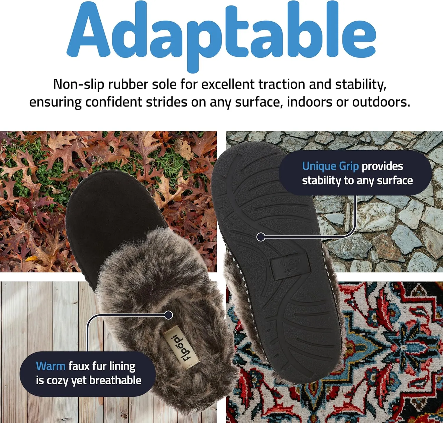 Floopi House Slippers for Women, Aztec Fur Lined Clog Womens Slippers Cozy Memory Foam with Indoor and Outdoor Anti Skid Sole