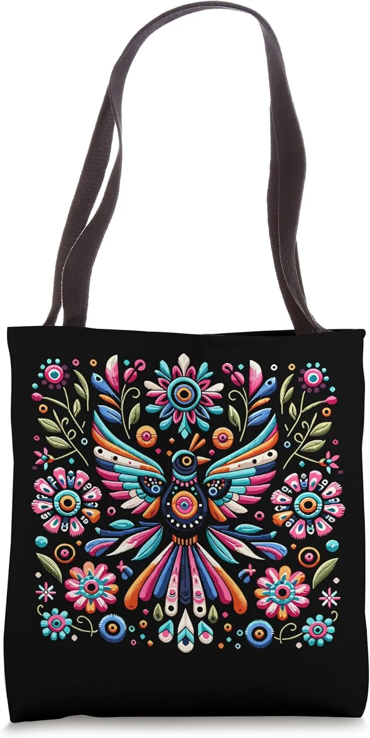 Floral Bird Otomi Mexican Embroidery Style Mexicano Mexican Tote Bag