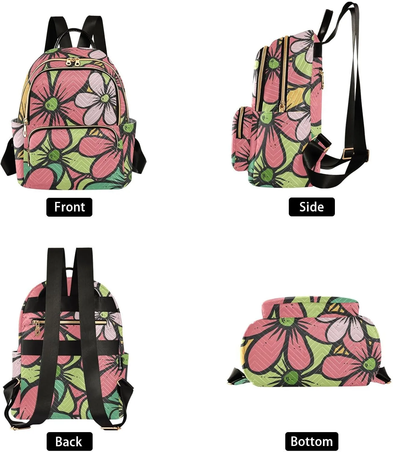 Floral Mini Backpack Women's Quilted Small Backpack Purse for Women College Fashion Travel Daypack Shoulder Bag