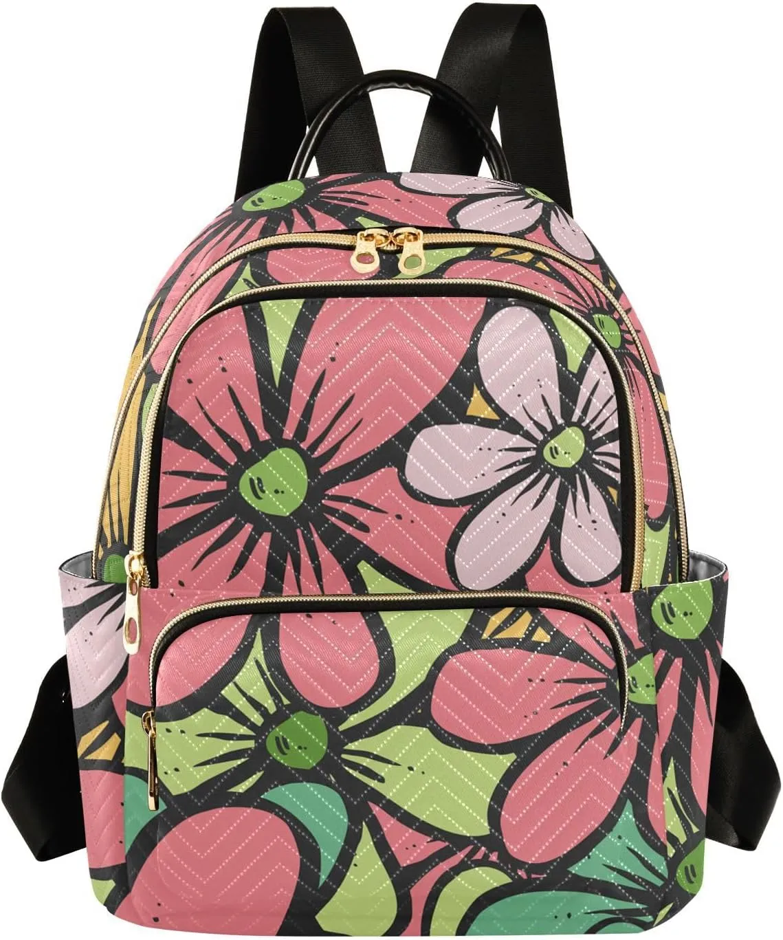 Floral Mini Backpack Women's Quilted Small Backpack Purse for Women College Fashion Travel Daypack Shoulder Bag