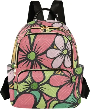 Floral Mini Backpack Women's Quilted Small Backpack Purse for Women College Fashion Travel Daypack Shoulder Bag
