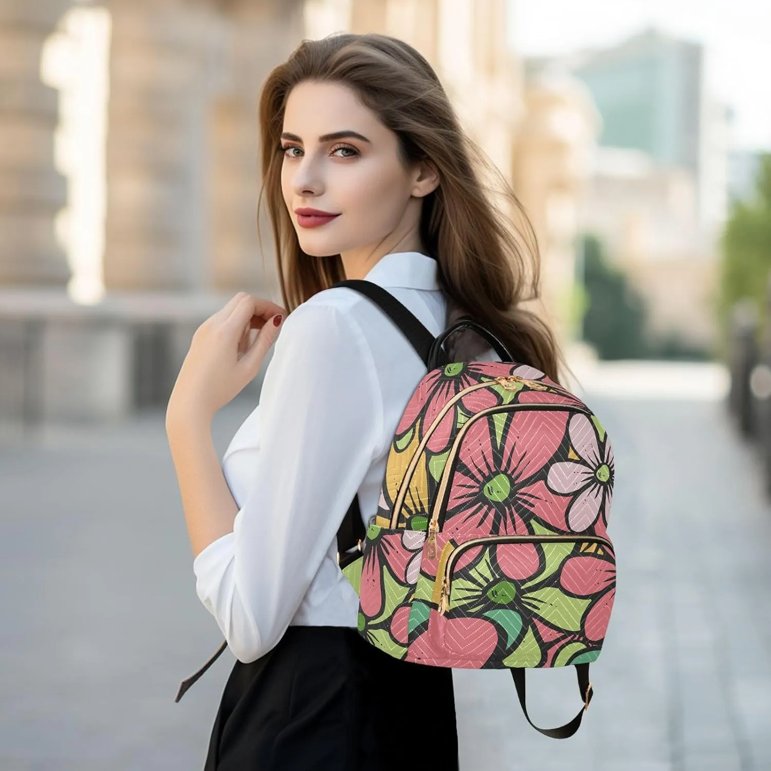 Floral Mini Backpack Women's Quilted Small Backpack Purse for Women College Fashion Travel Daypack Shoulder Bag