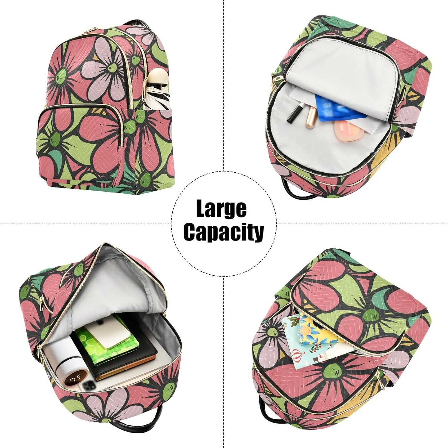 Floral Mini Backpack Women's Quilted Small Backpack Purse for Women College Fashion Travel Daypack Shoulder Bag