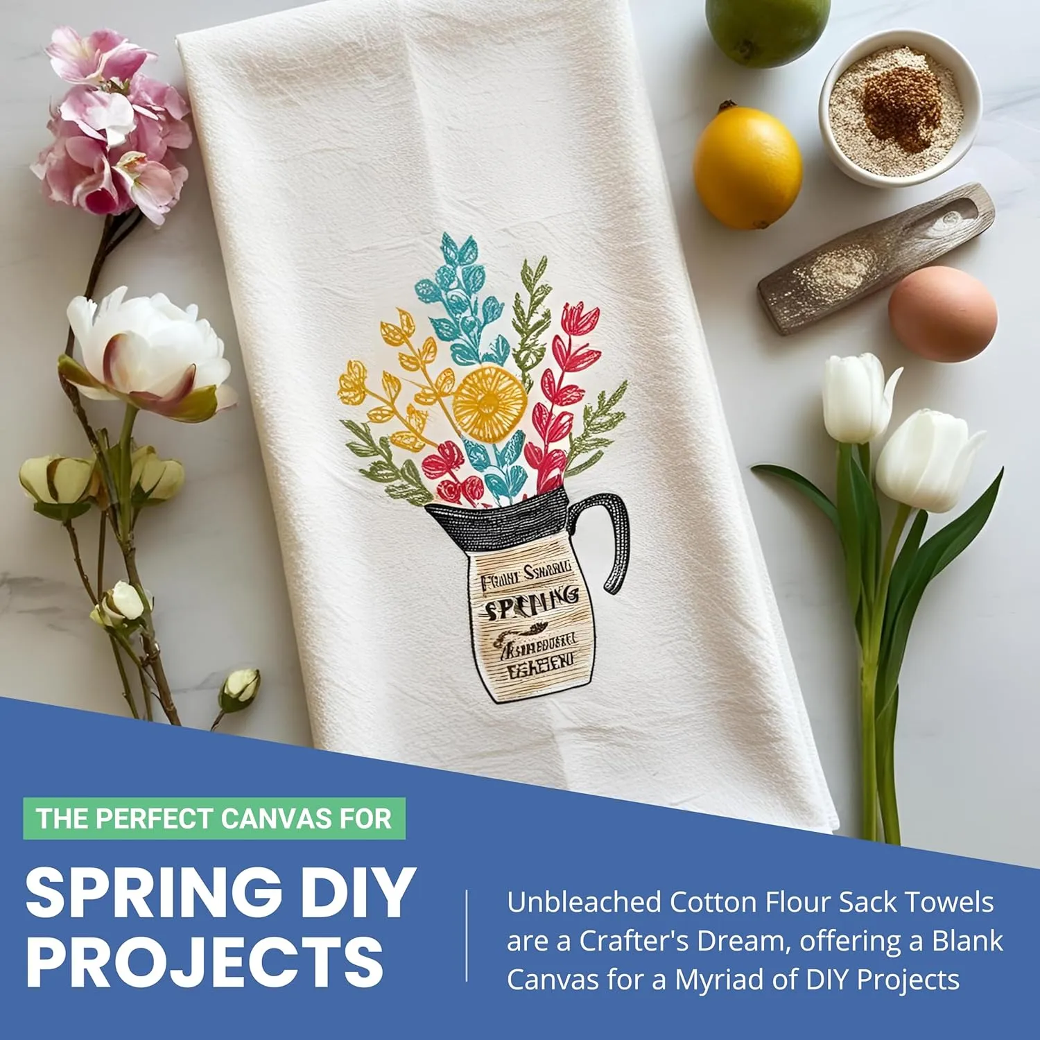 Flour Sack Towels – 100% Cotton, 28x28 Inches, Highly Absorbent, Embroidery-Ready Tea Towels for Kitchen & Crafts, Farmhouse Decor, Pack of 12 White