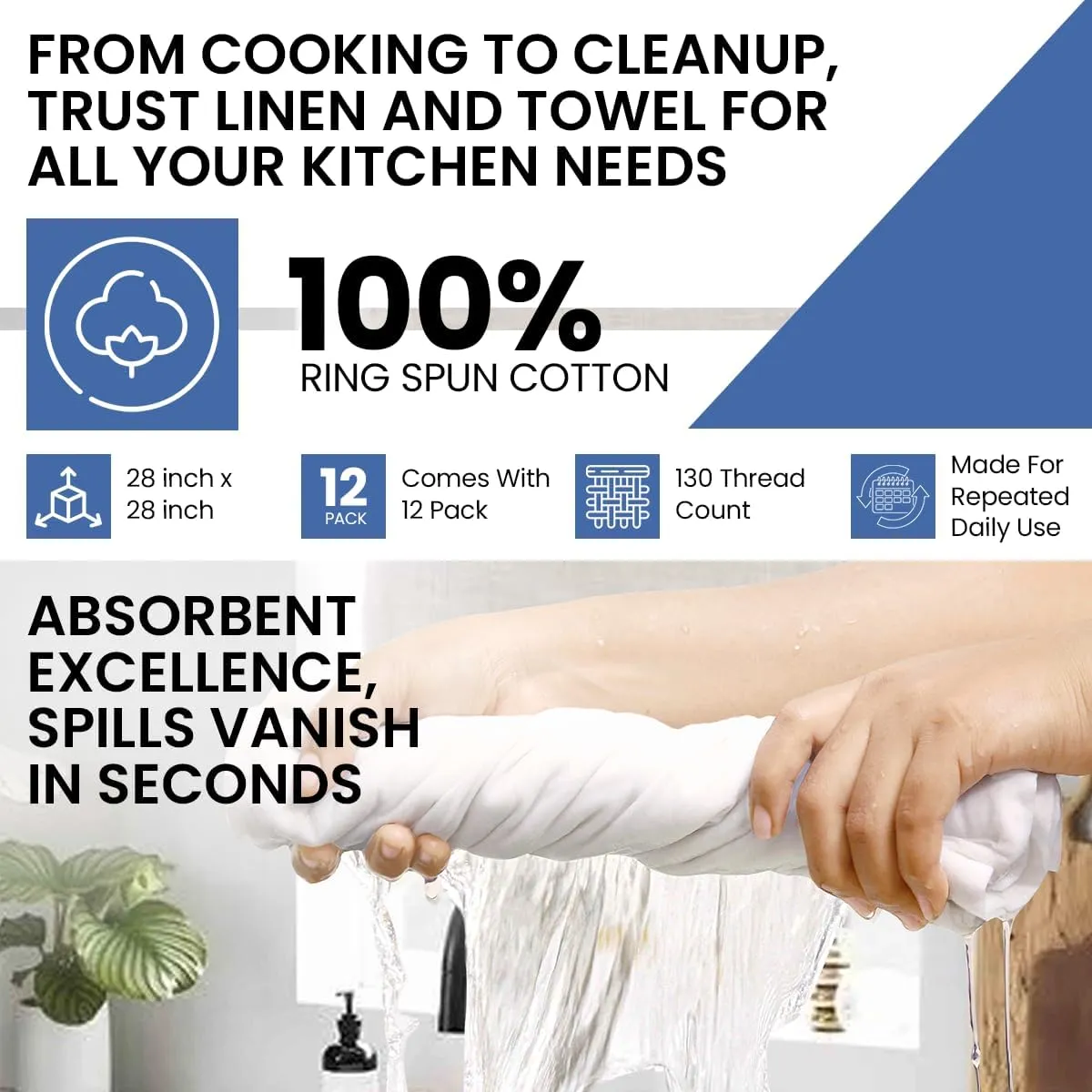 Flour Sack Towels – 100% Cotton, 28x28 Inches, Highly Absorbent, Embroidery-Ready Tea Towels for Kitchen & Crafts, Farmhouse Decor, Pack of 12 White