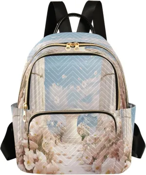 Flowers White Stone Backpack Purse for Women Fashion Small Mini Daypack Purse for Lady Anti-theft Shoulder Bag for Lady Women