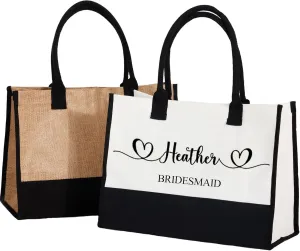 Flycalf Personalized Wedding Tote Bags Gifts for Bridesmaid Summer Beach Girls Trip Bridal Shower Reusable Grocery Burlap Bag