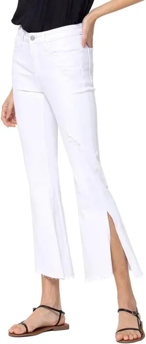 Flying Monkey Distressed Cropped Length Flare White Jeans