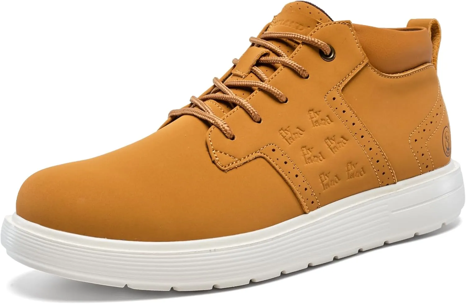 FLYLAND Men's Fashion Sneakers Chukka Boots Lace Up Leather Ankle Dress Boot Lightweight Walking Driving Shoes
