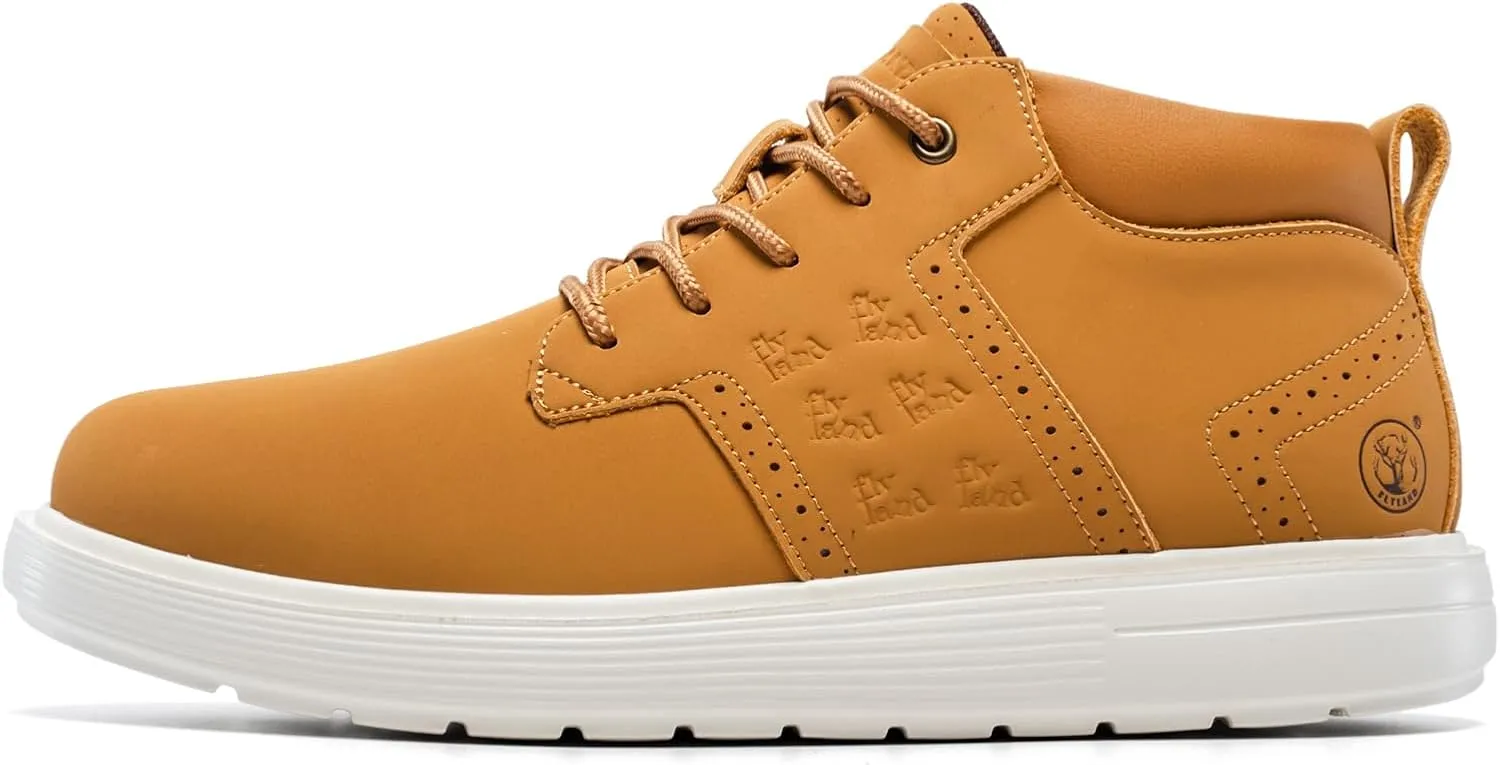 FLYLAND Men's Fashion Sneakers Chukka Boots Lace Up Leather Ankle Dress Boot Lightweight Walking Driving Shoes