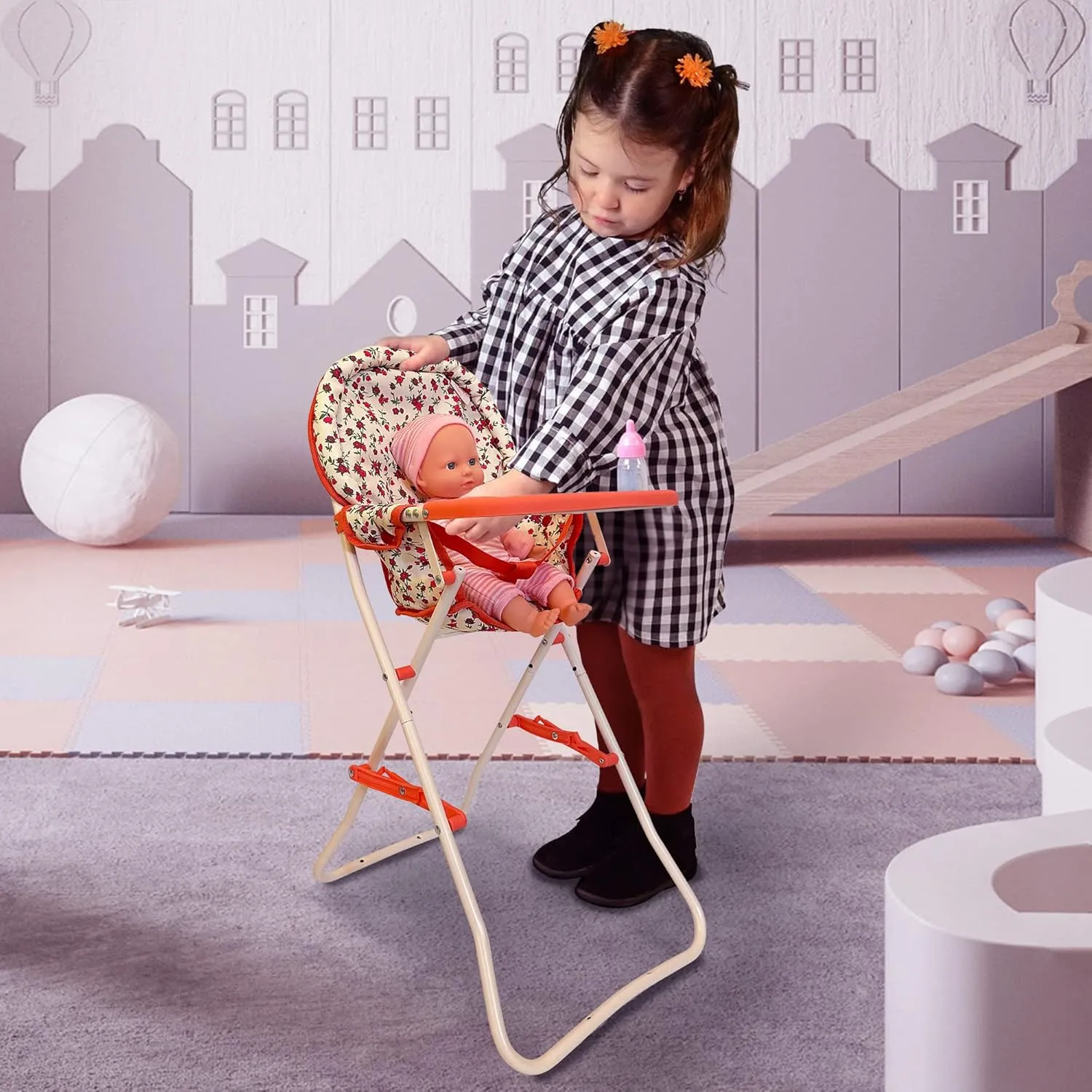 Foldable Baby Doll High Chair, Baby Doll Accessories, Dolls & Accessories Highchair Stuff for 18 Inch Doll, Doll High Chair Toy Set for Toddlers 3 Year Old Girls, 5  Year Old Girl Doll Furniture Toys