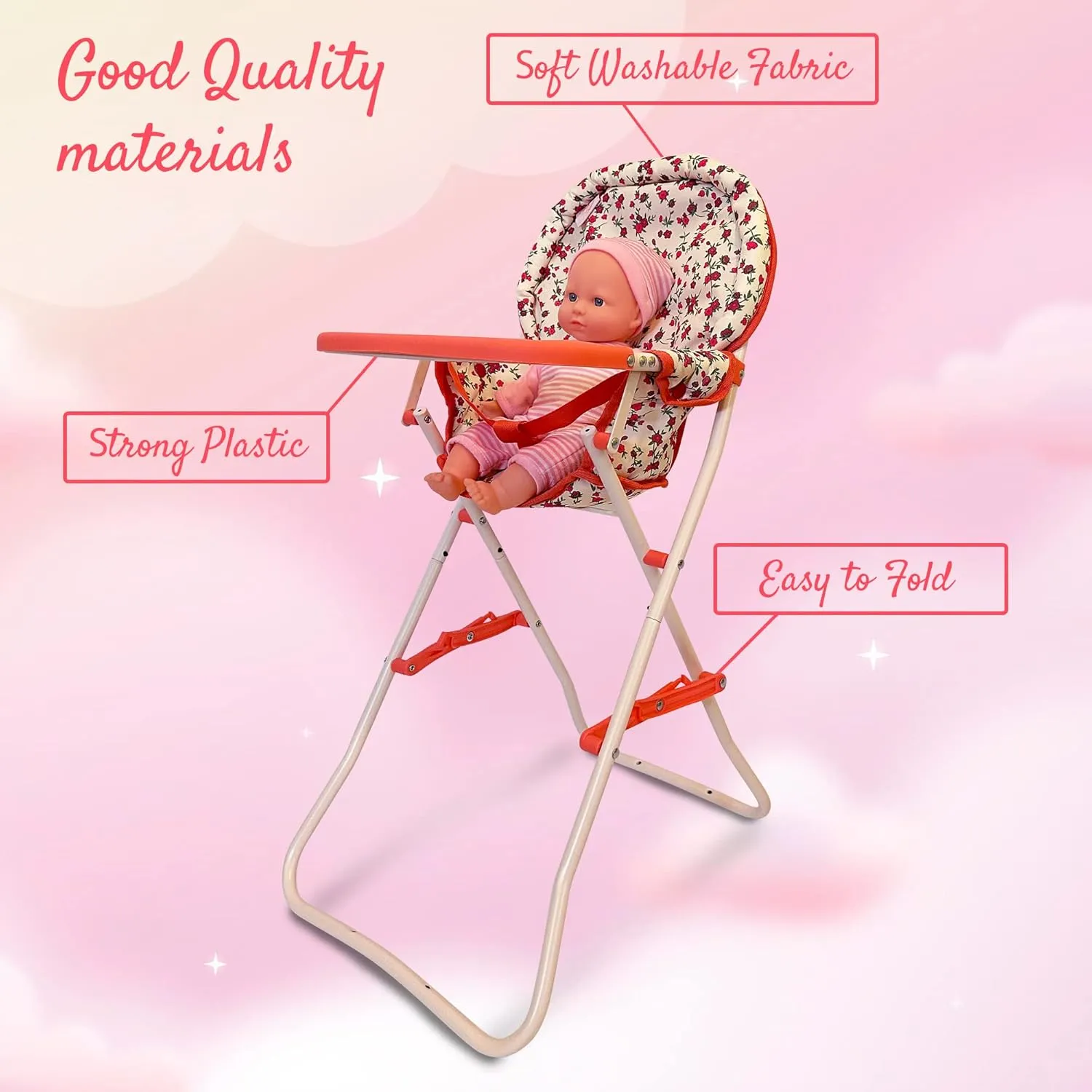Foldable Baby Doll High Chair, Baby Doll Accessories, Dolls & Accessories Highchair Stuff for 18 Inch Doll, Doll High Chair Toy Set for Toddlers 3 Year Old Girls, 5  Year Old Girl Doll Furniture Toys